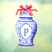 Grandmillennial Chinoiserie Ginger Jar Monogram Raamsticker (Vel 3)