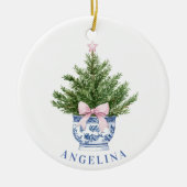 Grandmillennial Chinoiserie kerstboom w / boog Keramisch Ornament (Voorkant)