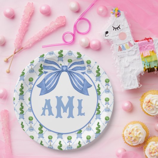 Grandmillennial Chinoiserie Monogram Topiary Papieren Bordje (Feest)