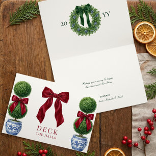 Grandmillennial Chinoiserie Topiary Deck The Halls Feestdagen Kaart