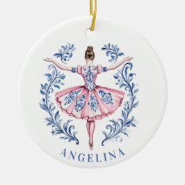 Grandmillennial Christmas Damask Ballerina Keramisch Ornament
