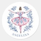 Grandmillennial Christmas Damask Ballerina Ronde Sticker (Voorkant)