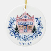 Grandmillennial Christmas Damask French Shop Keramisch Ornament (Voorkant)