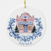 Grandmillennial Christmas Damask French Shop Keramisch Ornament (Achterkant)