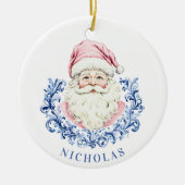 Grandmillennial Christmas Damask Santa Keramisch Ornament (Voorkant)