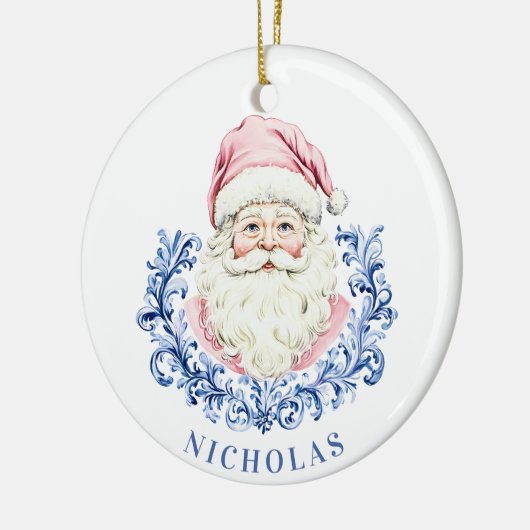 Grandmillennial Christmas Damask Santa Keramisch Ornament (Links)