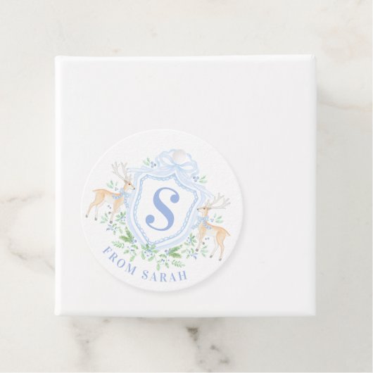 Grandmillennial Christmas Deer Crest Monogram Bedankjes Labels (In situ)