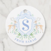 Grandmillennial Christmas Deer Crest Monogram Bedankjes Labels (Voorkant)