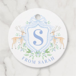 Grandmillennial Christmas Deer Crest Monogram Bedankjes Labels