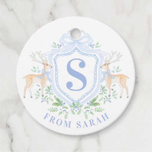 Grandmillennial Christmas Deer Crest Monogram Bedankjes Labels (Voorkant)