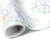 Grandmillennial Christmas Deer Crest Monogram Cadeaupapier (Rol Hoek)
