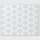 Grandmillennial Christmas Deer Crest Monogram Cadeaupapier (Vlak)