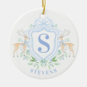 Grandmillennial Christmas Deer Crest Monogram Keramisch Ornament (Voorkant)