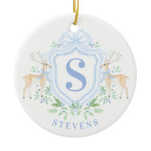 Grandmillennial Christmas Deer Crest Monogram