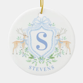 Grandmillennial Christmas Deer Crest Monogram Keramisch Ornament