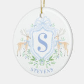 Grandmillennial Christmas Deer Crest Monogram Keramisch Ornament (Links)
