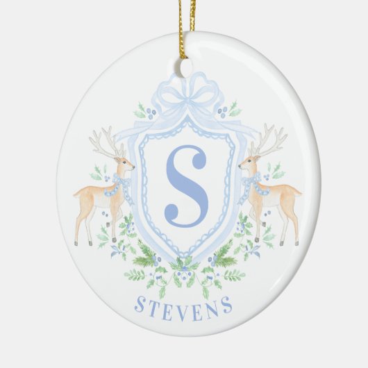Grandmillennial Christmas Deer Crest Monogram Keramisch Ornament (Links)