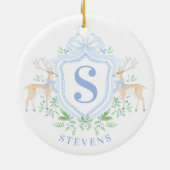 Grandmillennial Christmas Deer Crest Monogram Keramisch Ornament (Achterkant)