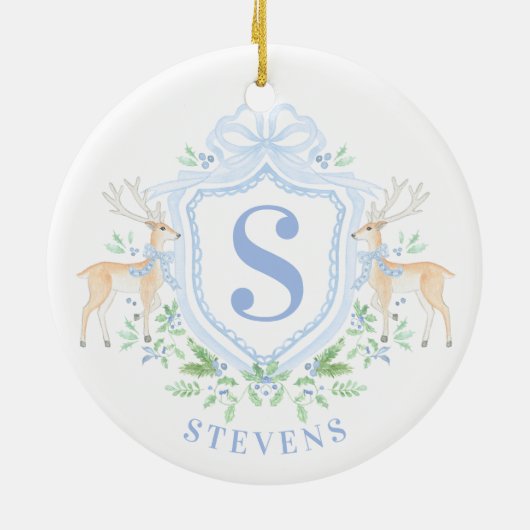 Grandmillennial Christmas Deer Crest Monogram Keramisch Ornament (Achterkant)