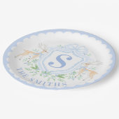 Grandmillennial Christmas Deer Crest Monogram Papieren Bordje (Gekanteld)