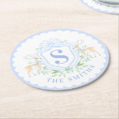 Grandmillennial Christmas Deer Crest Monogram Ronde Kartonnen Onderzetter (Gebogen)