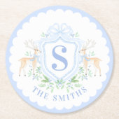 Grandmillennial Christmas Deer Crest Monogram Ronde Kartonnen Onderzetter (Voorkant)