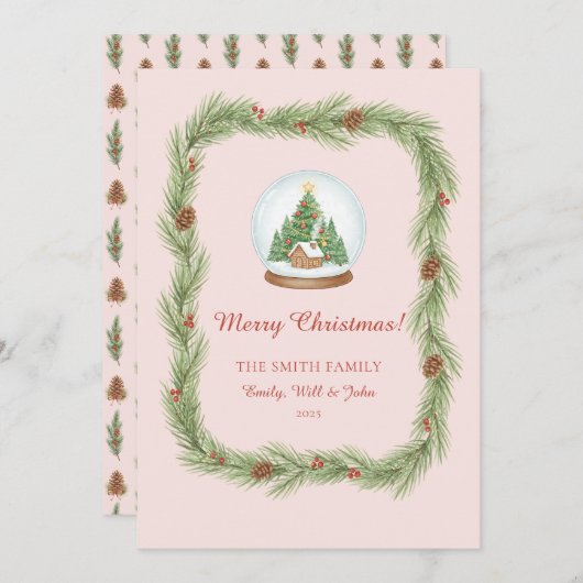 Grandmillennial Christmas Garland & Pinecone Feestdagenkaart (Voorkant / Achterkant)