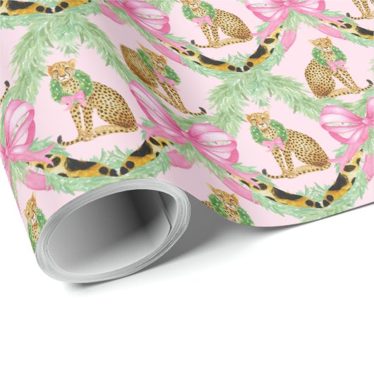 Grandmillennial Christmas Leopard Monogram Cadeaupapier (Rol Hoek)
