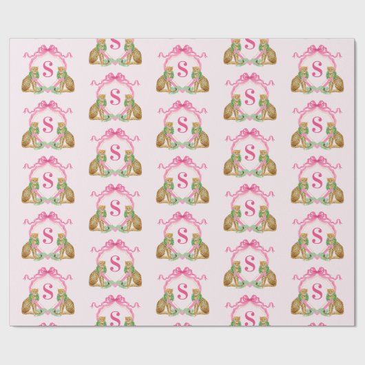 Grandmillennial Christmas Leopard Monogram Cadeaupapier (Vlak)