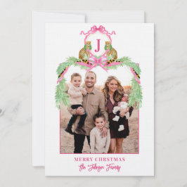Grandmillennial Christmas Leopard Monogram Photo Kaart