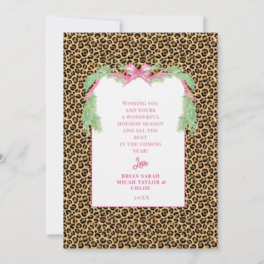 Grandmillennial Christmas Leopard Monogram Photo Kaart (Achterkant)