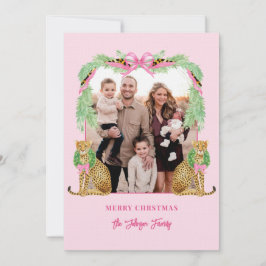 Grandmillennial Christmas Leopard Photo Card Kaart