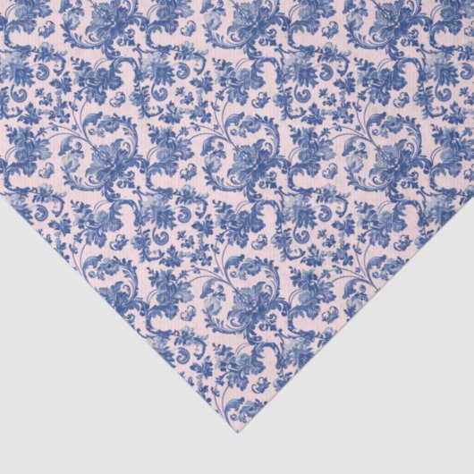 Grandmillennial Christmas Pink en Blue Damask Tissuepapier (Detail)