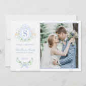 Grandmillennial Christmas Reindeer Crest Monogram Kaart (Voorkant)