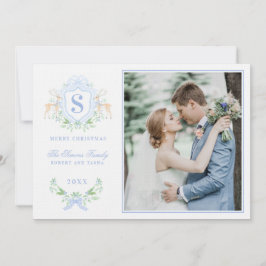 Grandmillennial Christmas Reindeer Crest Monogram Kaart