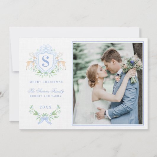 Grandmillennial Christmas Reindeer Crest Monogram Kaart (Voorkant)