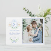 Grandmillennial Christmas Reindeer Crest Monogram Kaart (Staand voorkant)