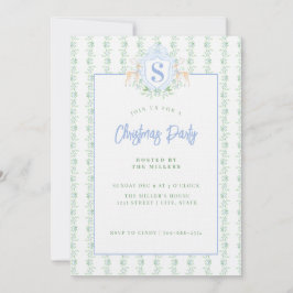 Grandmillennial Christmas Reindeer Crest Monogram Kaart