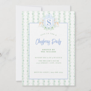 Grandmillennial Christmas Reindeer Crest Monogram Kaart