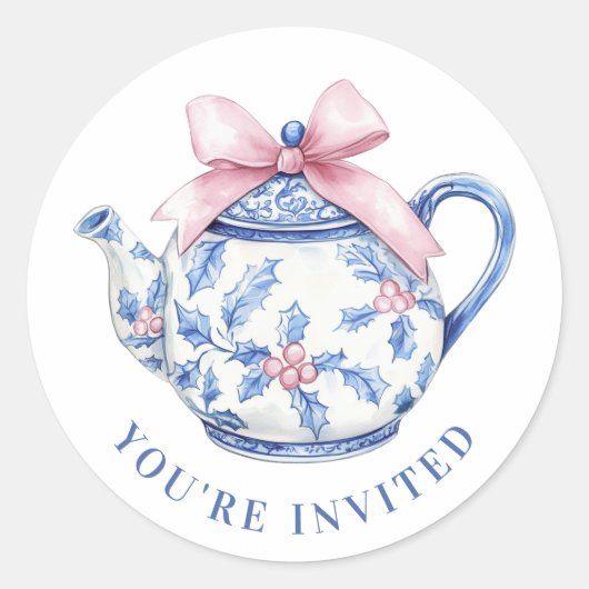 Grandmillennial Christmas Tea Pot Ronde Sticker (Voorkant)