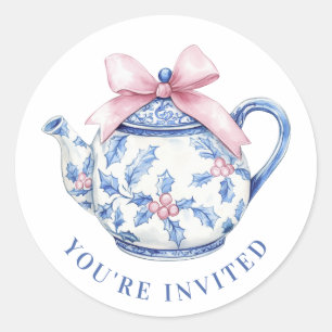 Grandmillennial Christmas Tea Pot Ronde Sticker