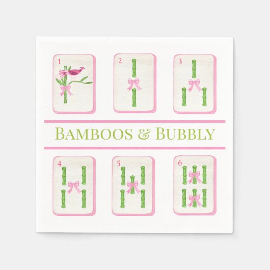 Grandmillennial Coquette Bamboes & Bubbly Mahjong Servet (Voorkant)