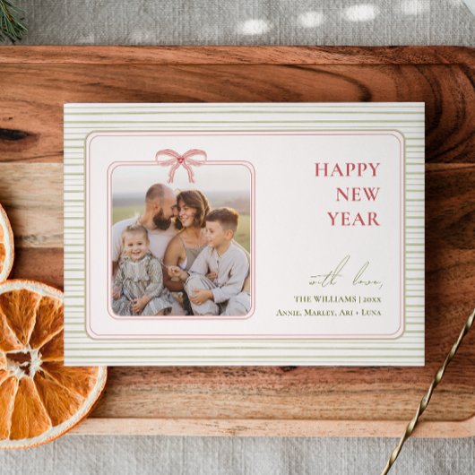 Grandmillennial Coquette Happy New Year Photo Feestdagenkaart