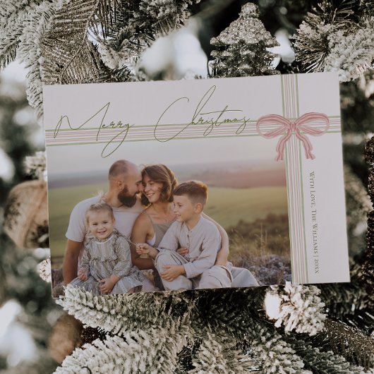 Grandmillennial Coquette Merry Christmas Photo Feestdagenkaart