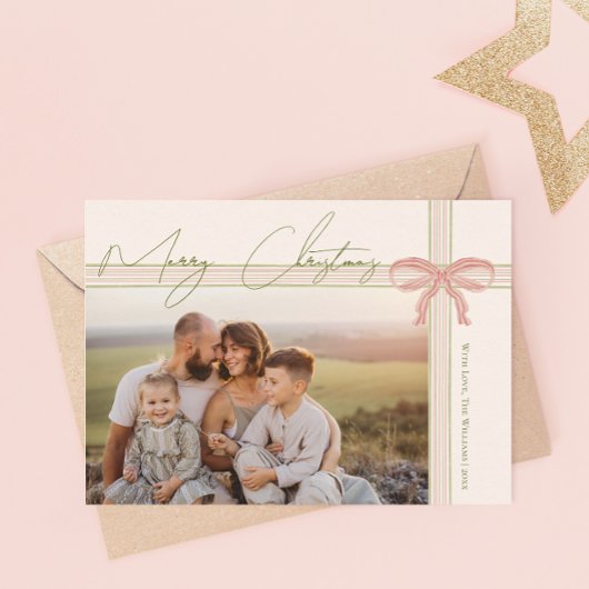 Grandmillennial Coquette Merry Christmas Photo Feestdagenkaart