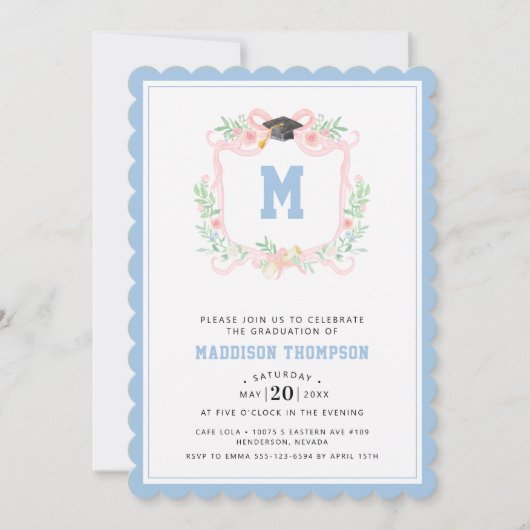 Grandmillennial Coquette Ribbon Afstuderen Crest Kaart (Voorkant)