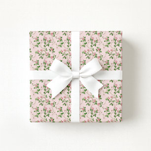 Grandmillennial Cottagecore Roze Bloemige Inpakpap Cadeaupapier