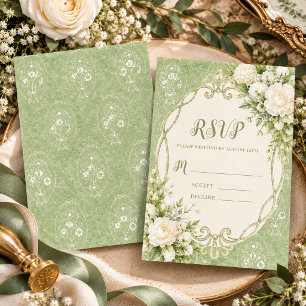 Grandmillennial Elegante Salie Groene Huwelijk RSVP Kaartje