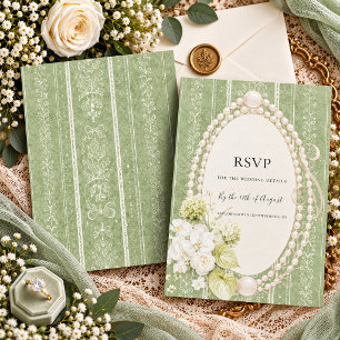 Grandmillennial Elegante Salie Groene Trouw RSVP Kaartje