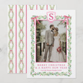 Grandmillennial Evergreen Swag met Bogen | Foto Kaart (Voorkant / Achterkant)